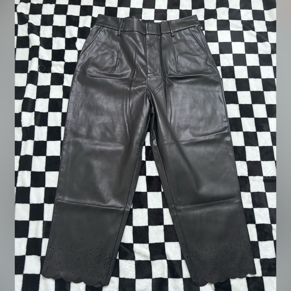 INC Faux Leather Pants Laser Cut Scalloped Hem Black High Rise Size 10 NWT